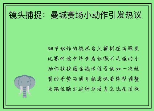 镜头捕捉：曼城赛场小动作引发热议