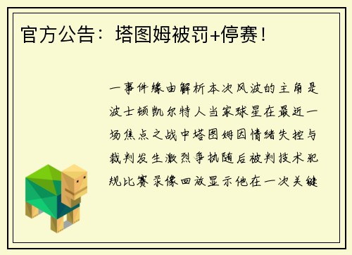 官方公告：塔图姆被罚+停赛！